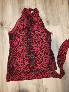 Michael Kors Red and Black Leopard Halter Camisole